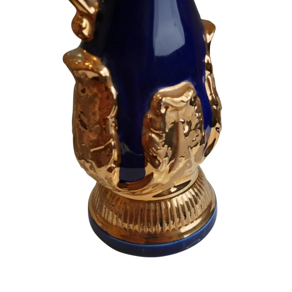 Vintage Regal China Pitcher Vase Cobalt Blue Gold Trim Handcrafted Decor 1966